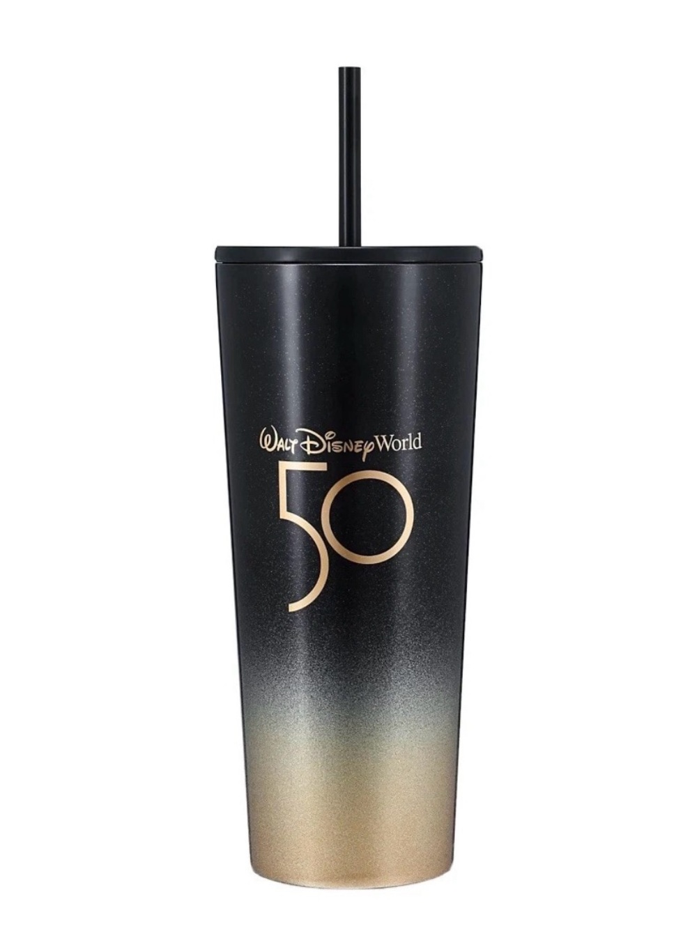 Disney Black to Gold Gradient 50th Anniversary Tumbler with Straw